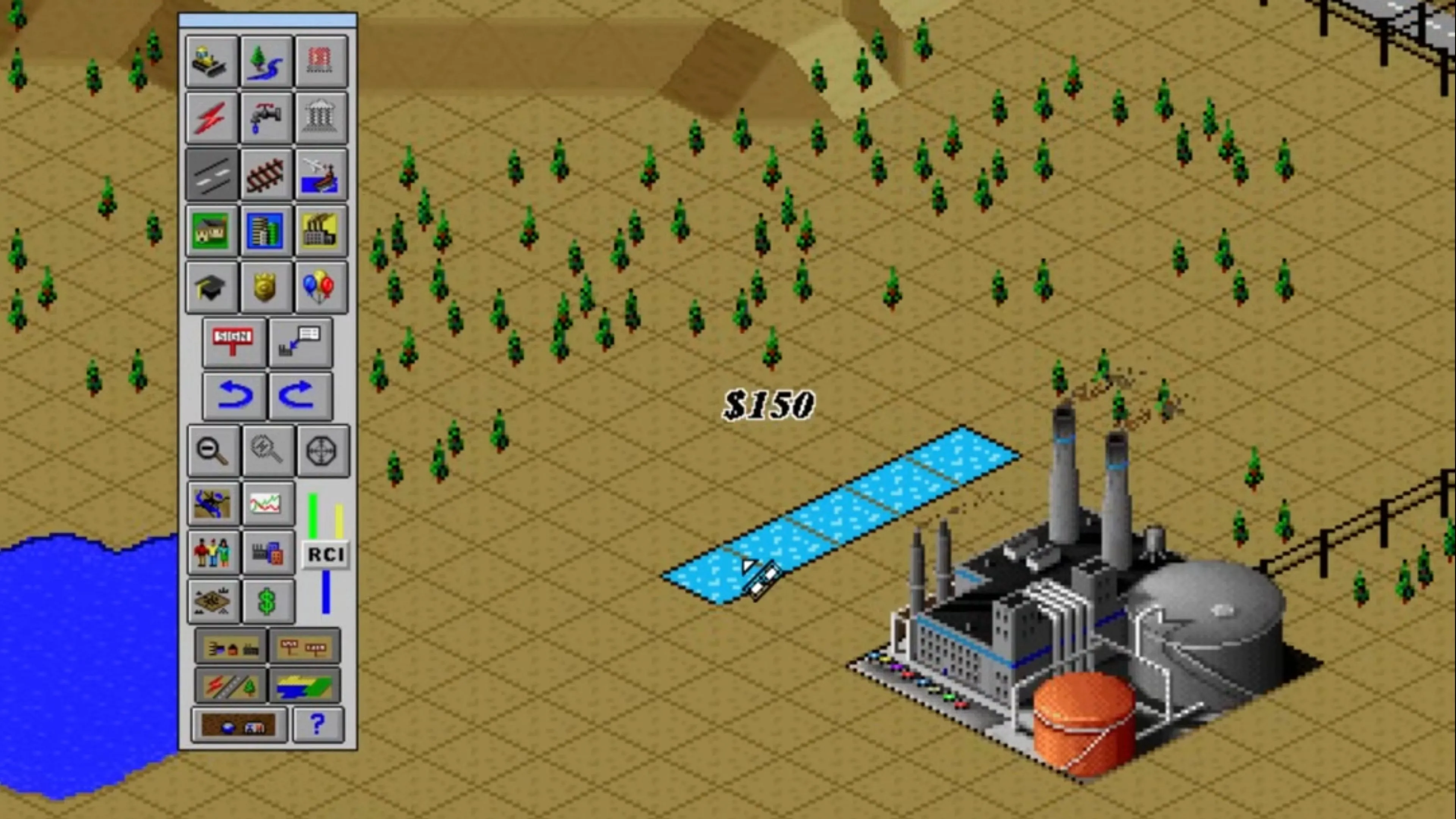 Giao diện xây dựng thành phố trong Sim City 2000, tựa game kinh điển thể loại mô phỏng