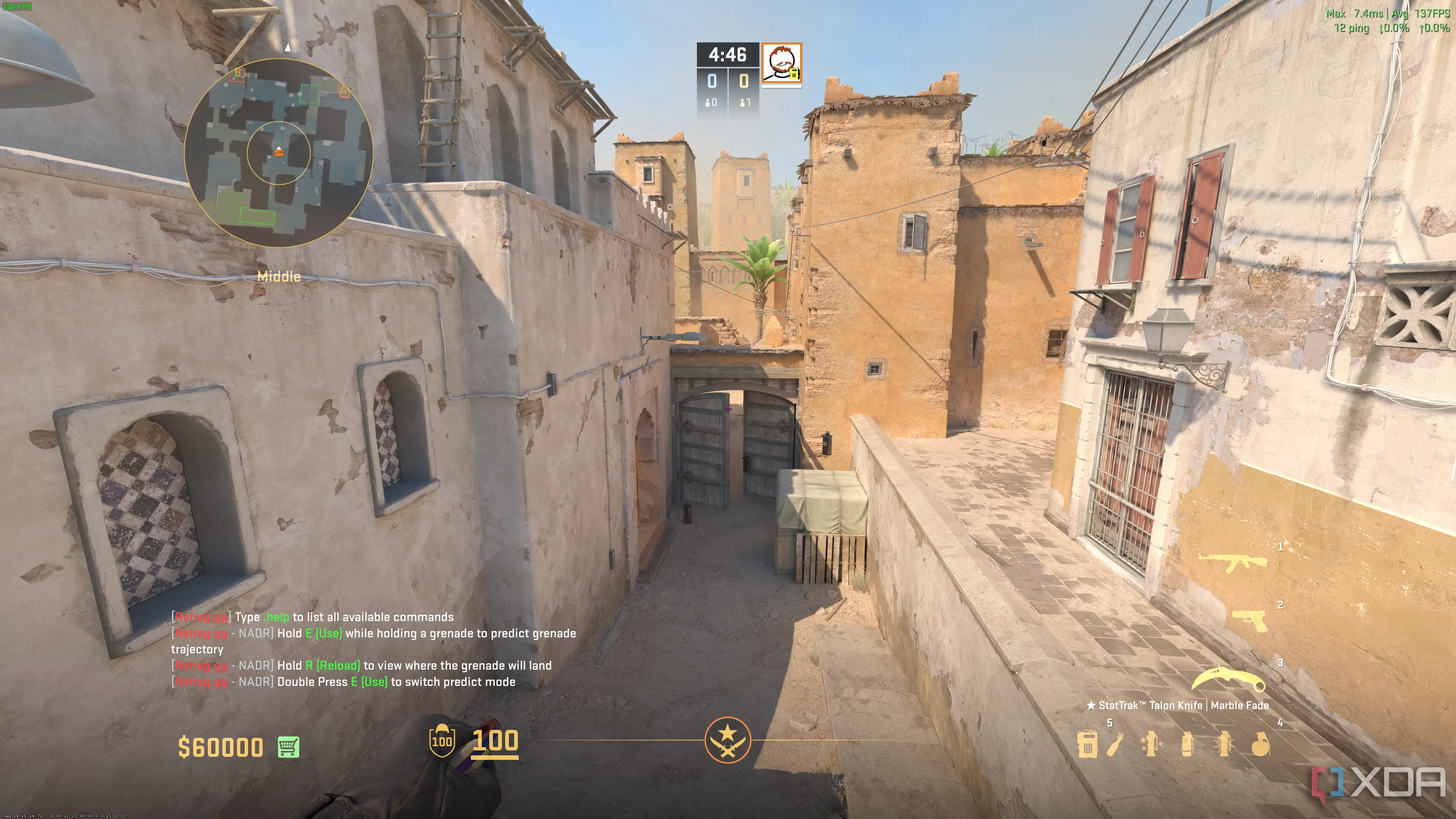 Góc nhìn trong bản đồ Dust II của Counter-Strike 2, minh họa tầm quan trọng của việc học map