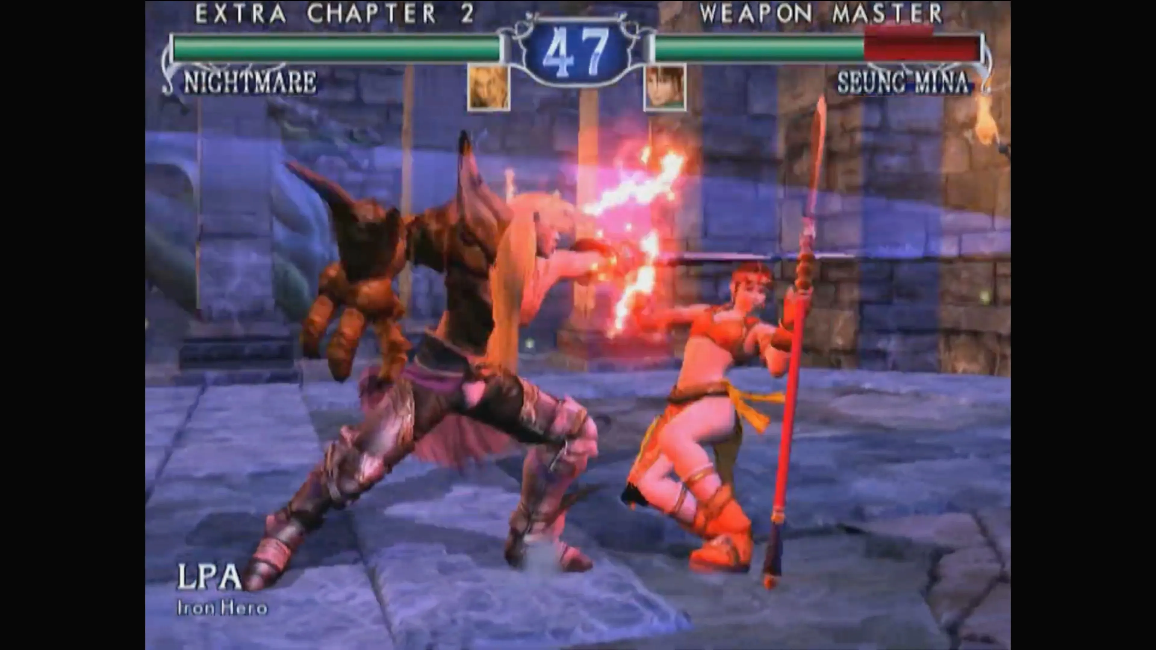 Góc quay cận cảnh một đòn đánh trong SoulCalibur II, trình diễn khả năng giả lập của Nintendo Switch 2.