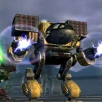 Hai mech đang giao tranh và khai hỏa vũ khí trong game MechAssault