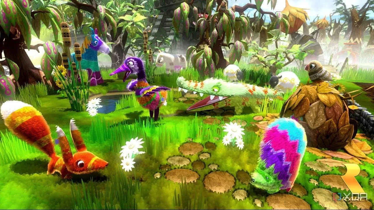 Hai sinh vật Piñata hình nhím và cáo trong trò chơi mô phỏng quản lý vườn Viva Piñata.