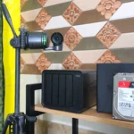 Hệ thống giám sát với camera Obsbot và thiết bị NAS TerraMaster, minh họa cho việc sử dụng ổ cứng HDD trong các tác vụ ghi dữ liệu liên tục 24/7.
