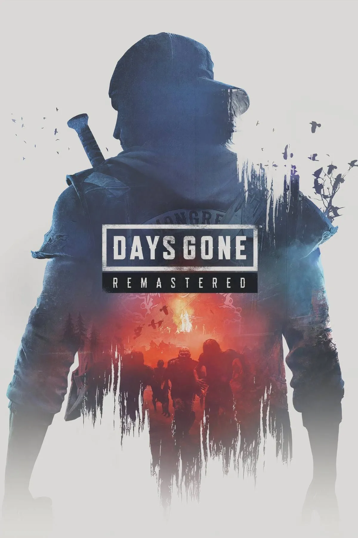 Hình ảnh bìa của game Days Gone Remastered, hiển thị nhân vật chính Deacon St. John cưỡi mô tô trong một khu rừng bị nhiễm bệnh.