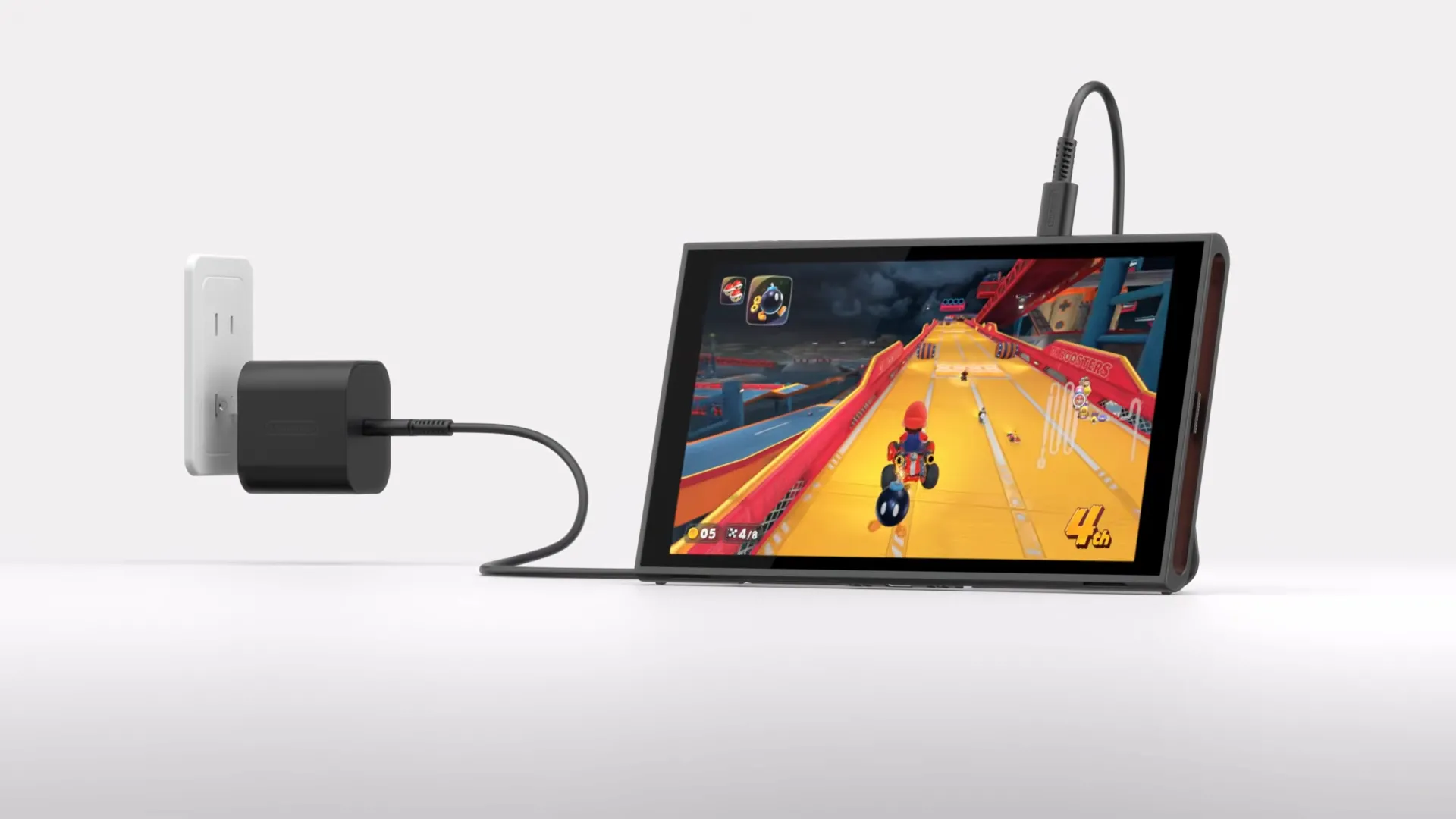 Hình ảnh cận cảnh Nintendo Switch 2 cho thấy vị trí cổng USB-C thứ hai ở cạnh trên, tăng tính linh hoạt khi sạc và kết nối phụ kiện.