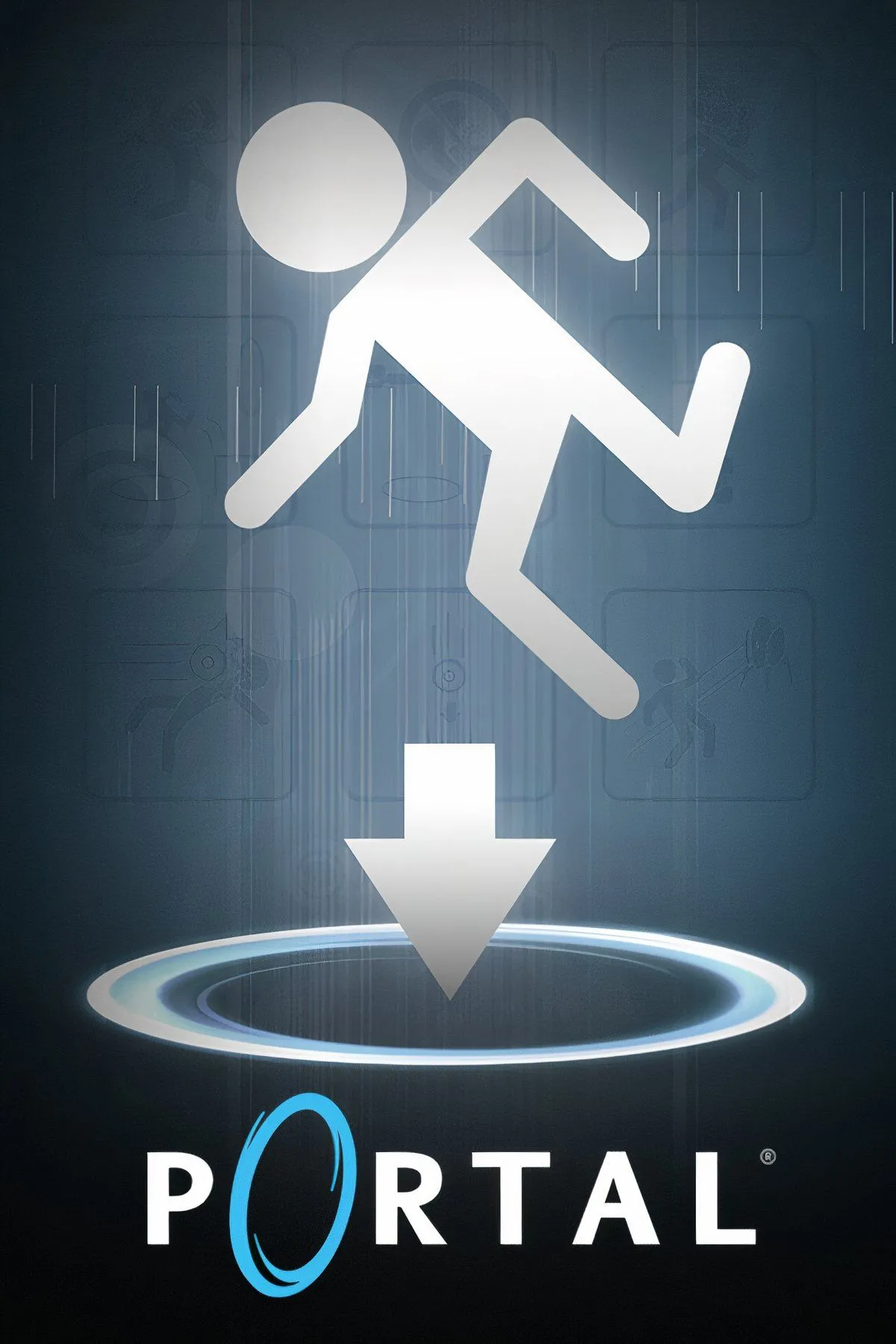 Hình ảnh gameplay của Portal với cổng dịch chuyển màu xanh và cam