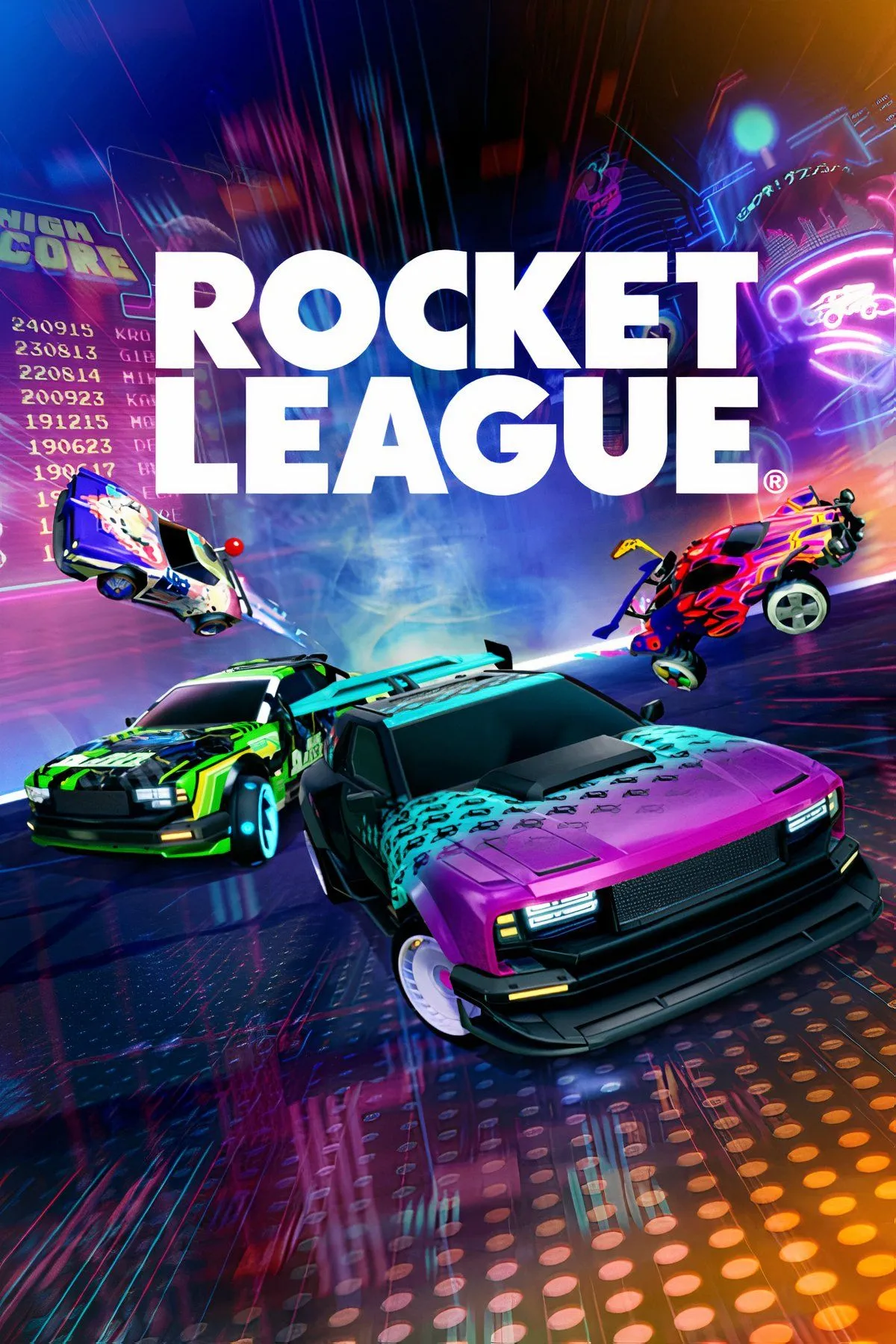 Hình ảnh gameplay Rocket League với xe đua và quả bóng khổng lồ