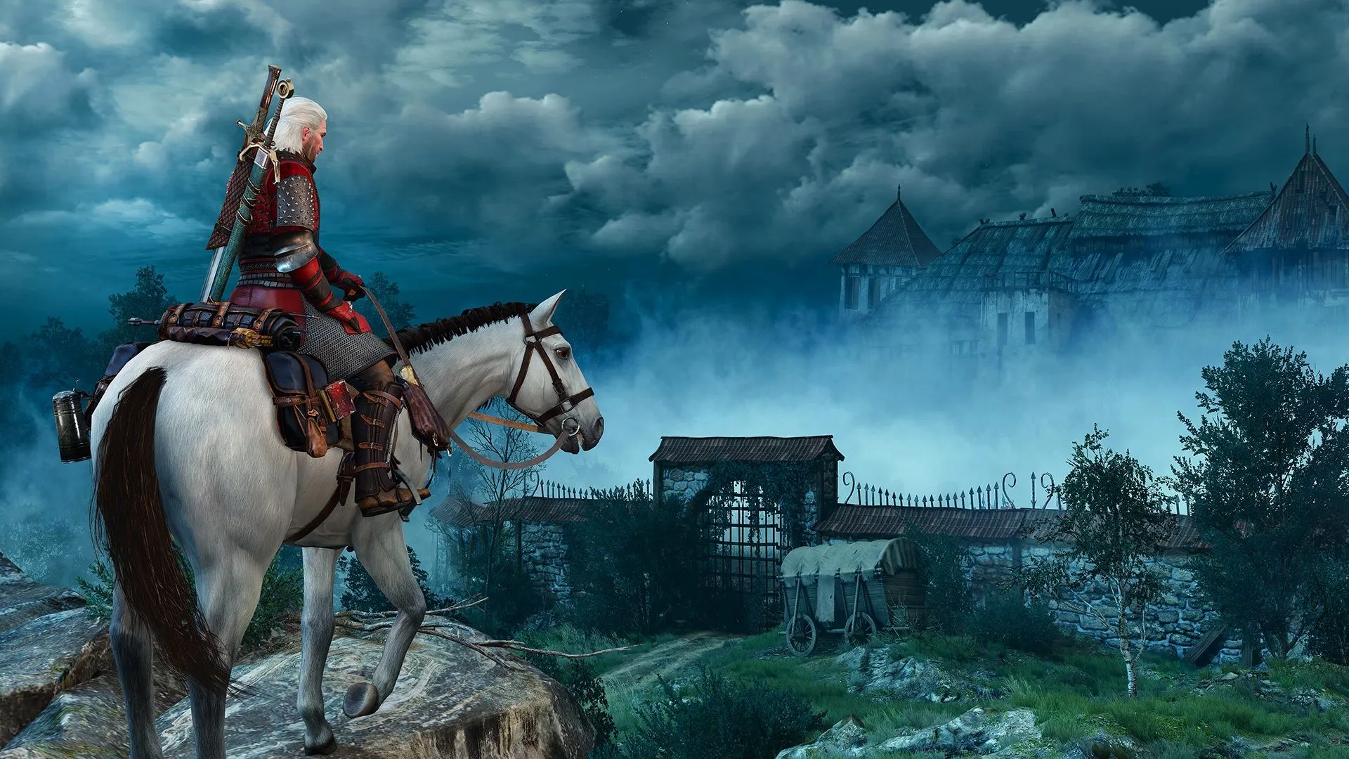 Hình ảnh gameplay từ The Witcher 3: Wild Hunt trên Nintendo Switch, Geralt chiến đấu với quái vật