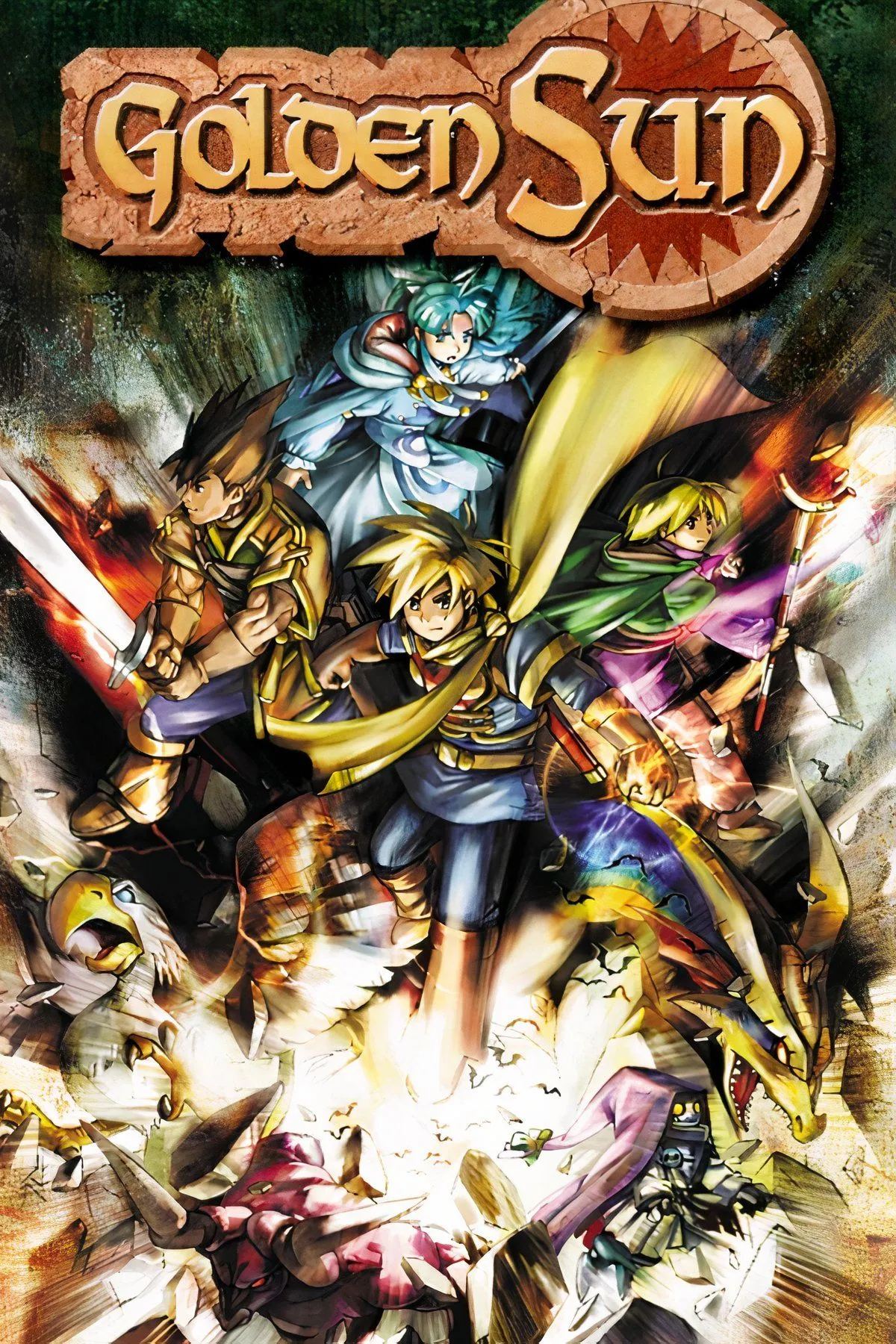 Hình ảnh lối chơi Golden Sun trên Game Boy Advance, với hiệu ứng Psynergy và Djinn rực rỡ.