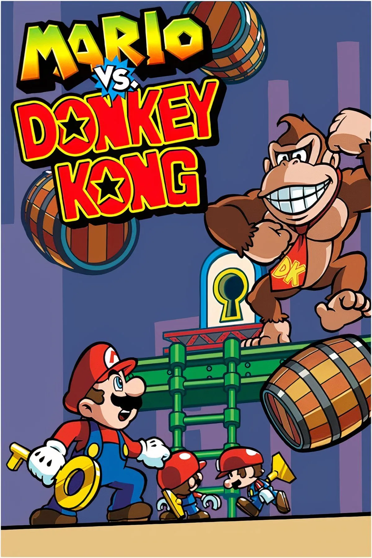 Hình ảnh Mario giải đố trong Mario vs. Donkey Kong trên GBA, với các Mini-Mario.