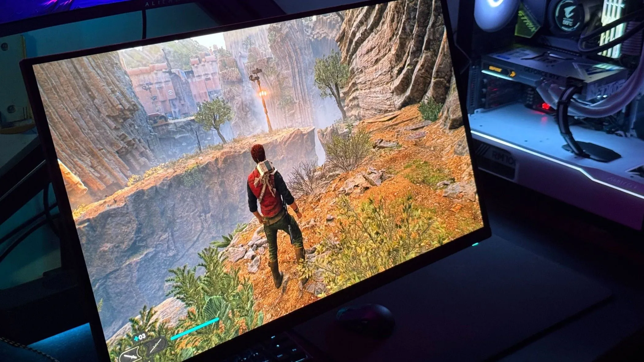 Hình ảnh một game thủ trải nghiệm gaming trên màn hình, thể hiện sự mượt mà của tốc độ khung hình cao