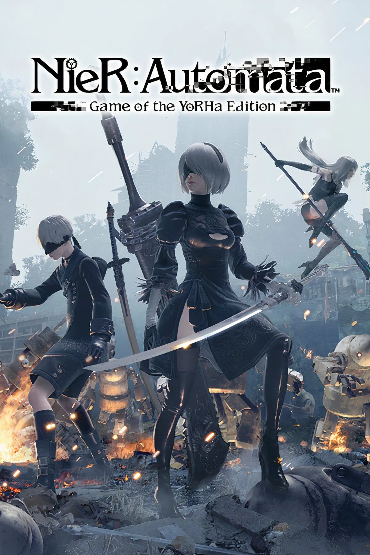 Hình ảnh NieR: Automata với nhân vật 2B, thể hiện phong cách hành động RPG và khoa học viễn tưởng.
