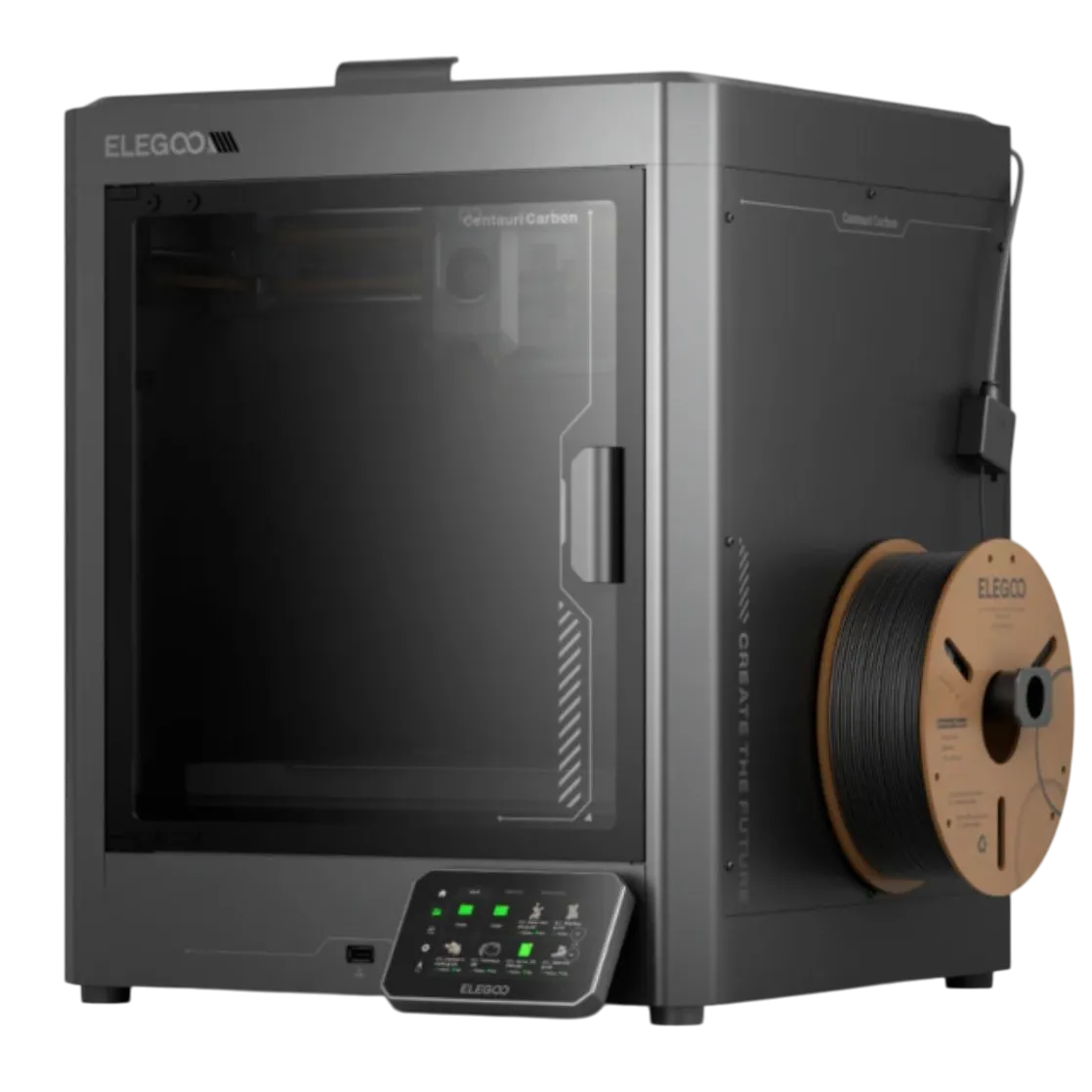 Hình ảnh render trong suốt máy in 3D Elegoo Centauri Carbon từ mọi góc độ
