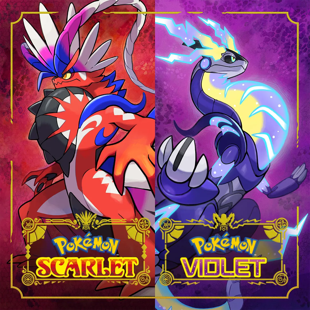 Hình ảnh sản phẩm Pokémon Scarlet và Violet với Koraidon và Miraidon, nay có hiệu năng cao hơn trên Nintendo Switch 2.