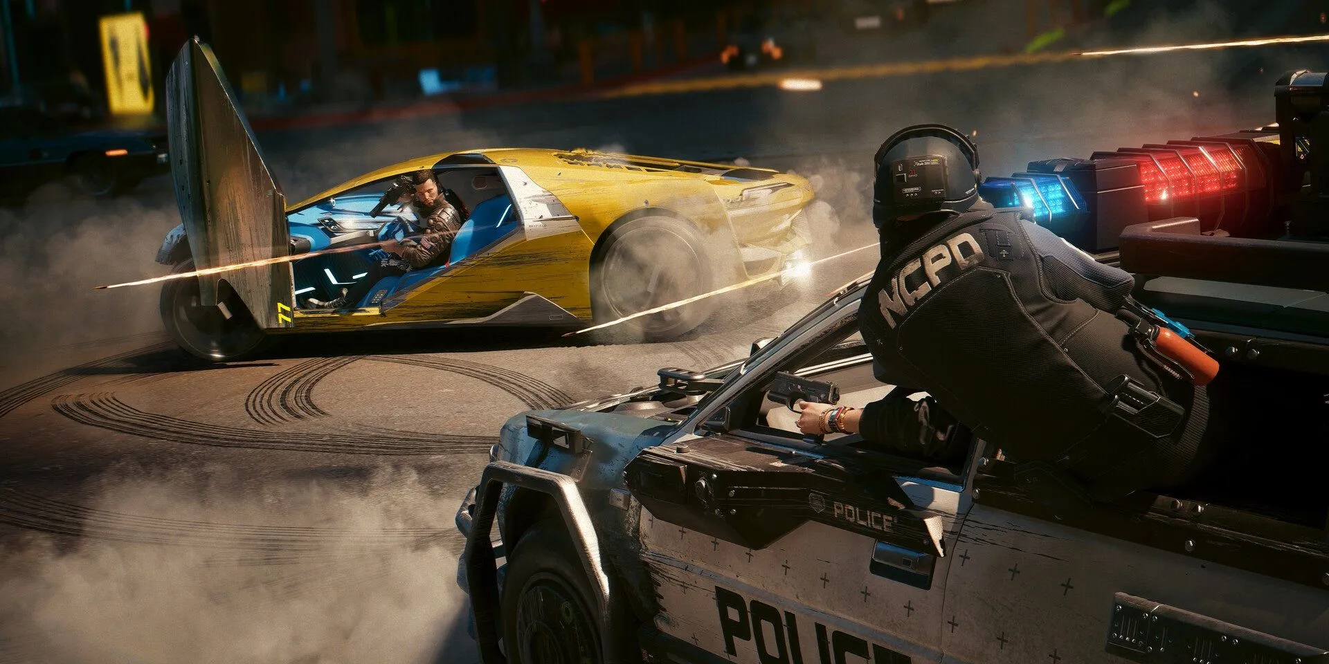Hình ảnh từ game Cyberpunk 2077 với nhân vật chính đang đứng trong thành phố ban đêm