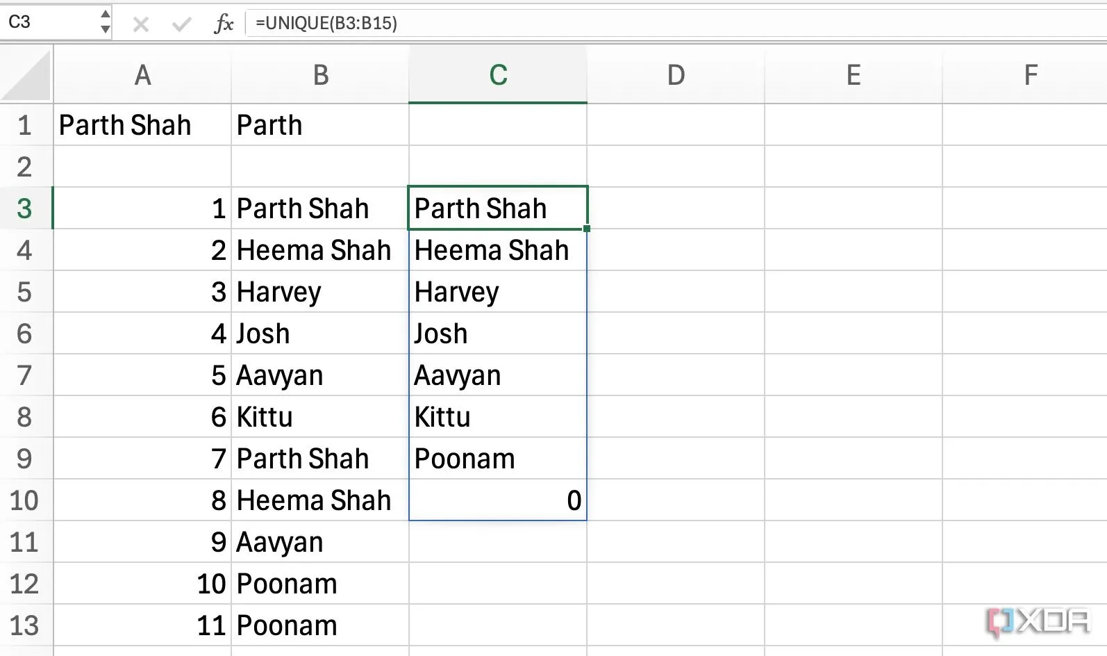 Hướng dẫn sử dụng hàm UNIQUE trong Excel để lọc ra các giá trị không trùng lặp