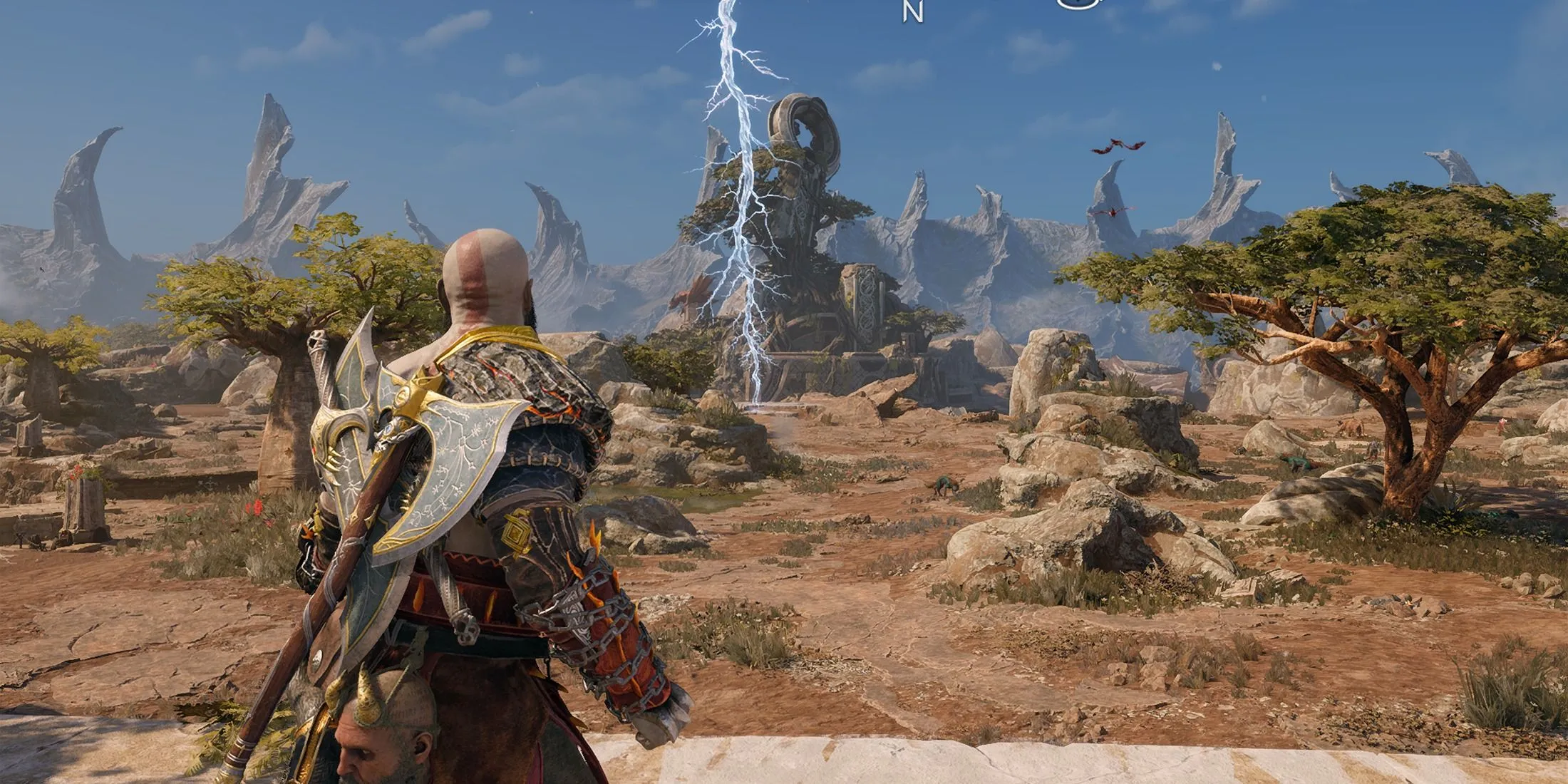 Khung cảnh khu vực The Crater và sấm sét trong God of War Ragnarök