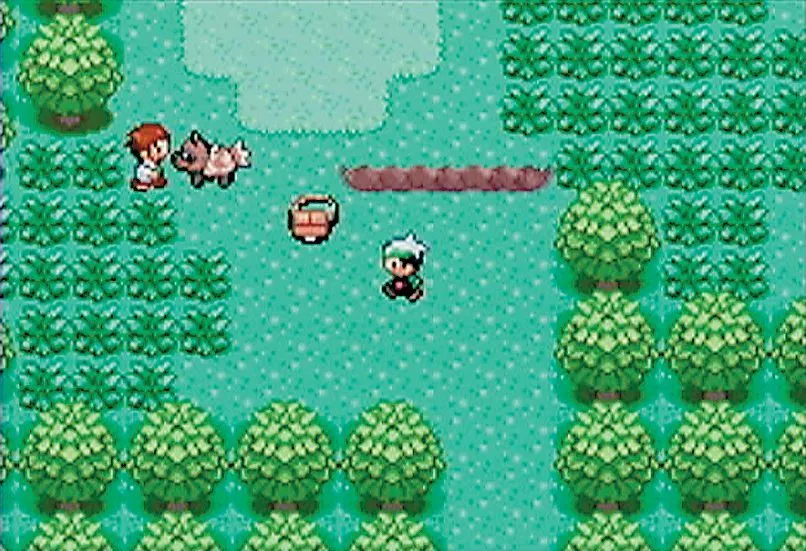 Khung cảnh thế giới Pokémon Emerald với nhân vật đang di chuyển, trước khi được biến đổi thành thế giới mở trong R.O.W.E