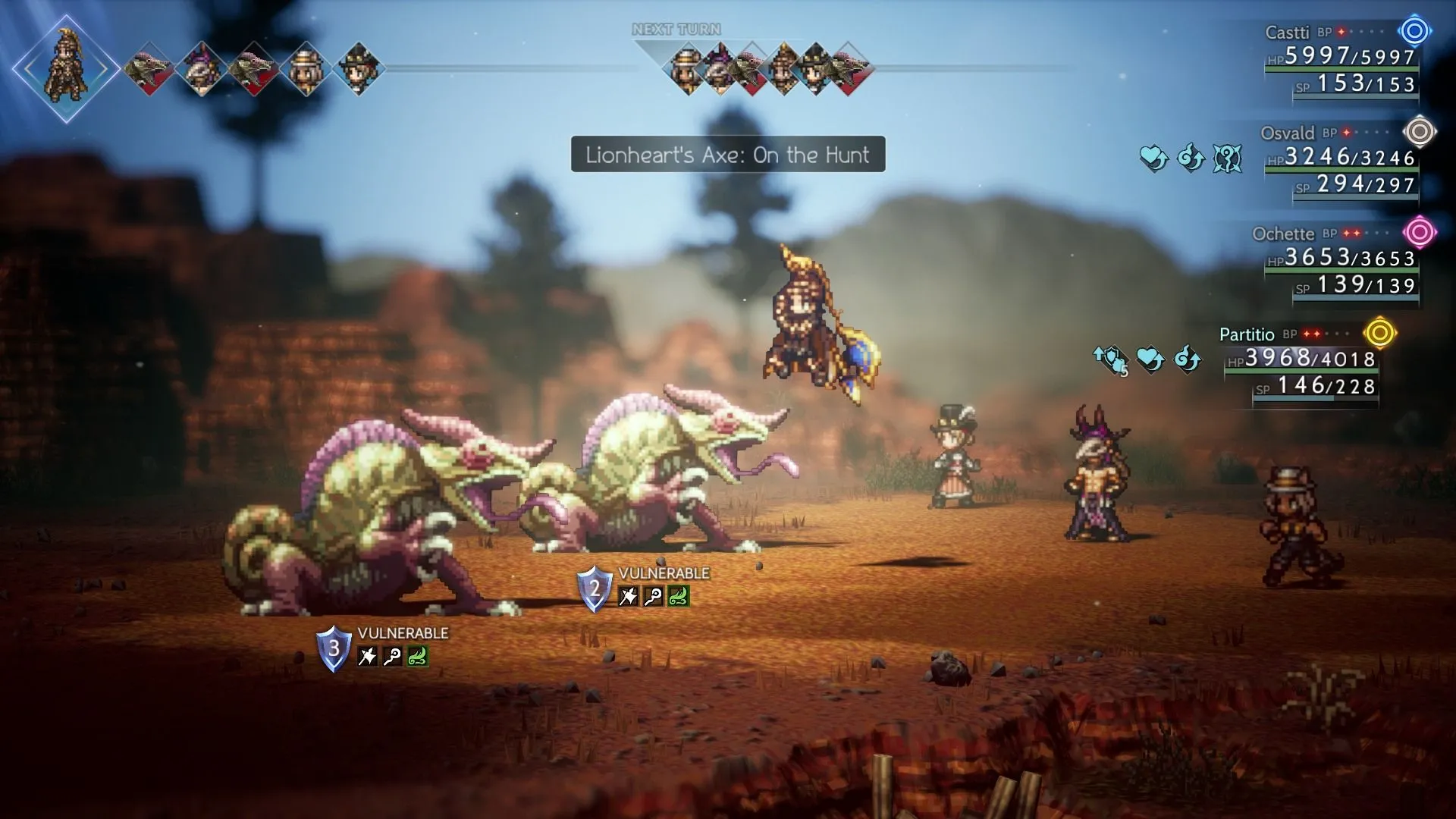 Kỹ năng Lionheart's Axe mạnh mẽ trong game JRPG Octopath Traveler 2, có mặt trên Xbox Game Pass