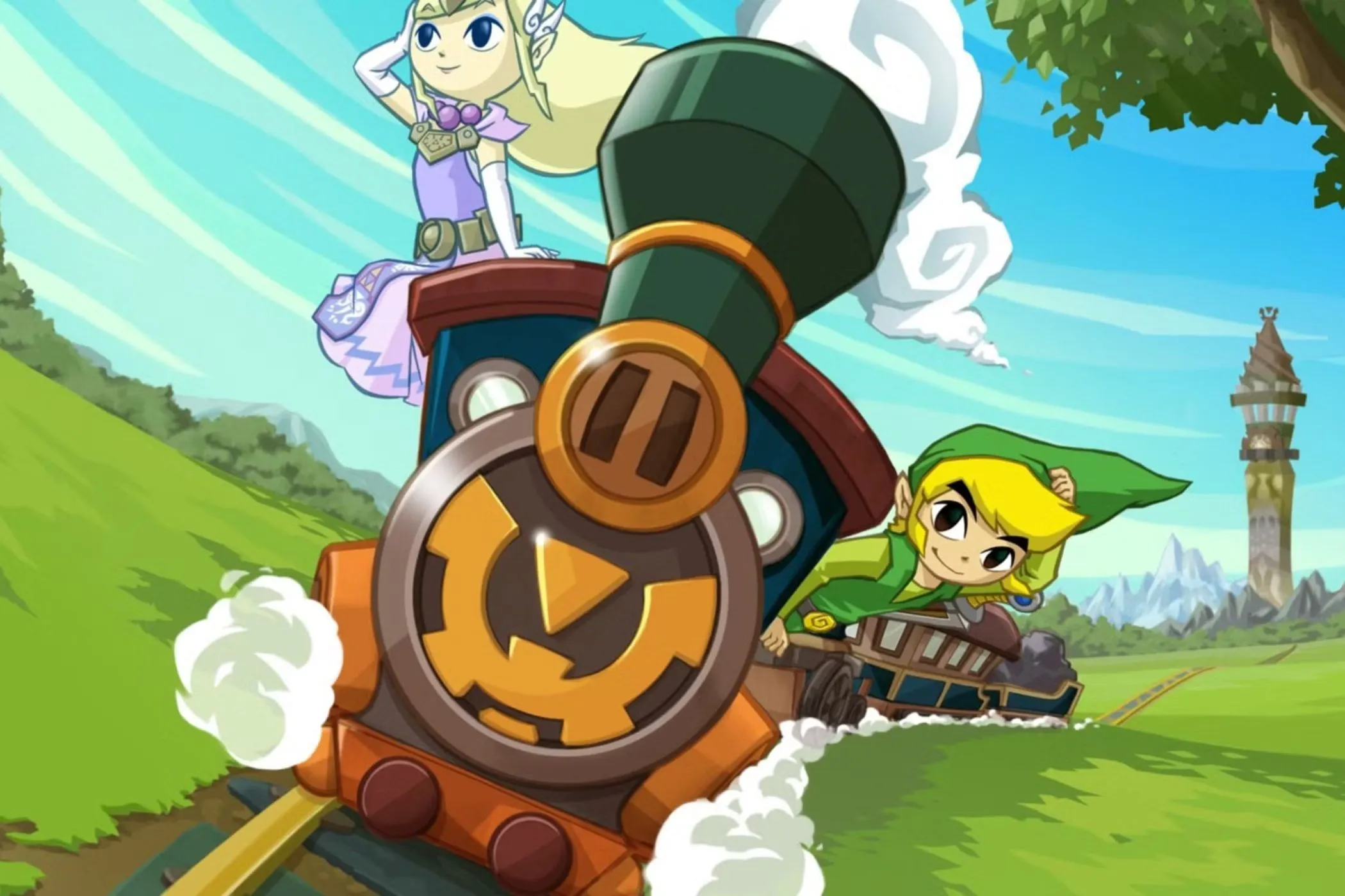 Link và Zelda trên tàu hỏa trong game The Legend of Zelda Spirit Tracks