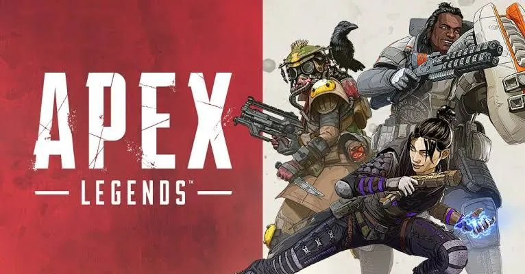 Logo Apex Legends cùng các nhân vật, thể hiện lối chơi Battle Royale nhịp độ cao