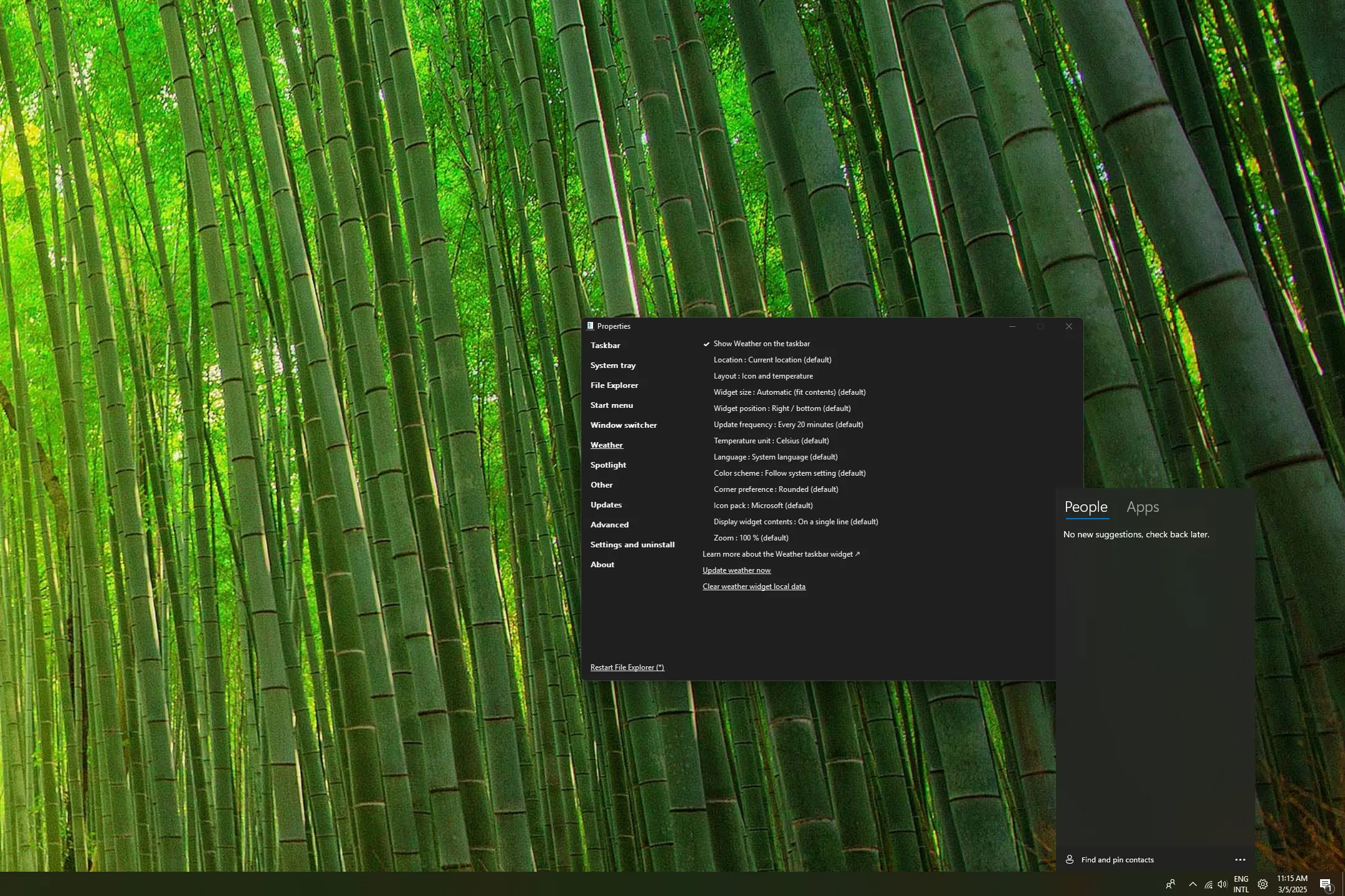 Lỗi hiển thị biểu tượng People thay vì widget thời tiết trên Taskbar Windows 11 khi sử dụng ExplorerPatcher.