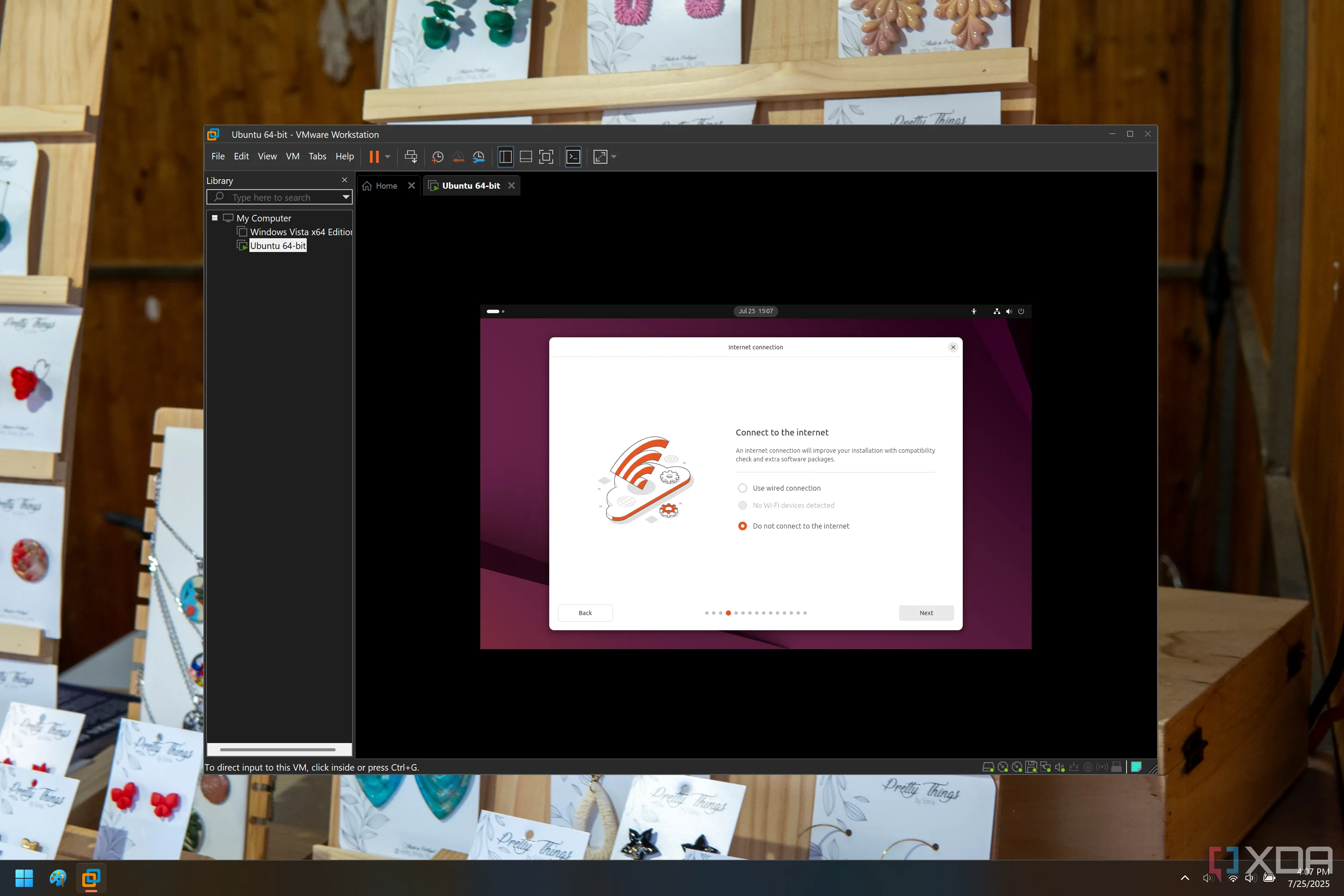 Màn hình cài đặt Ubuntu cho phép tùy chọn bỏ qua kết nối internet.