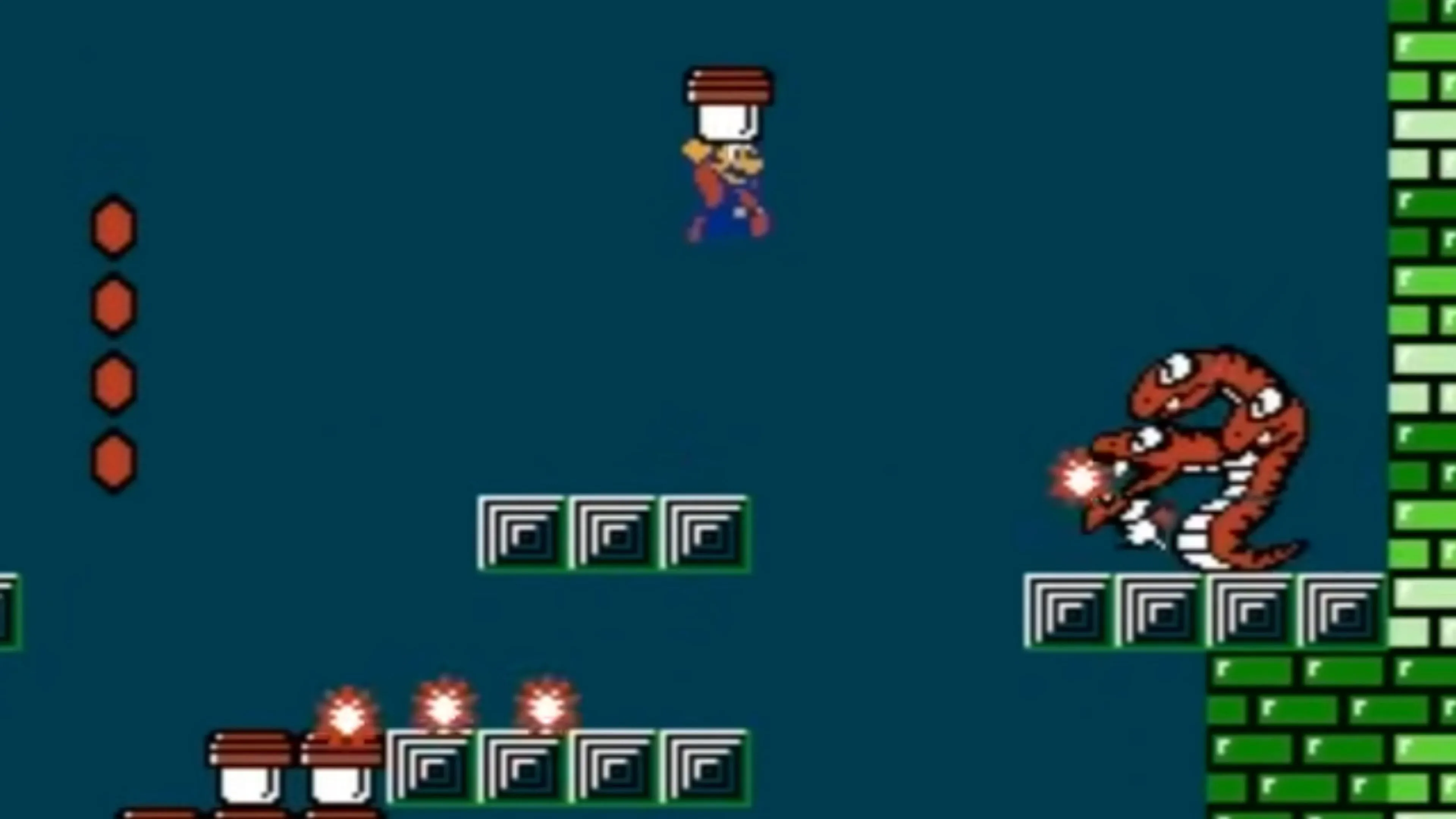Màn hình chơi game Super Mario Bros. 2 với Mario và các khối gạch