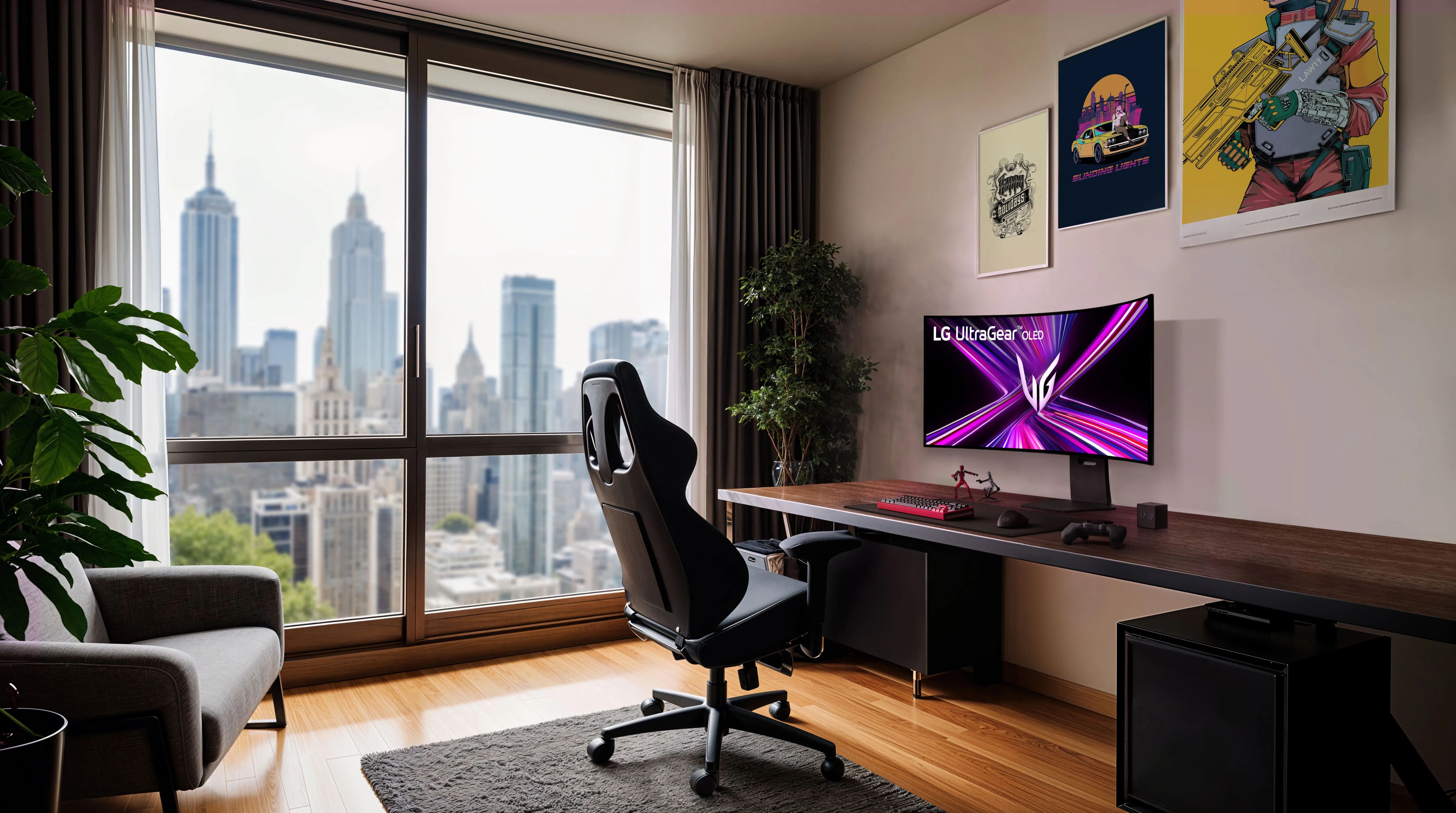 Màn hình cong LG 45 inch UltraGear OLED 5K2K với độ phân giải WUHD hiển thị trò chơi trong không gian gaming sang trọng
