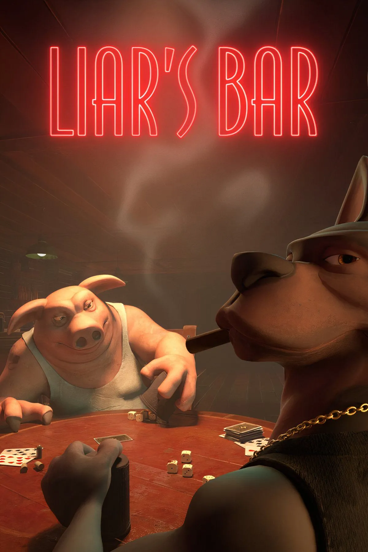 Màn hình giao diện Liar's Bar với các nhân vật hoạt hình đang chơi bài poker