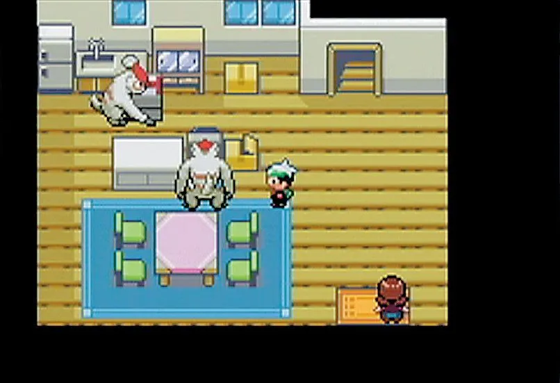 Màn hình lựa chọn Pokémon khởi đầu trong Pokémon Emerald gốc, là nền tảng của ROM hack R.O.W.E