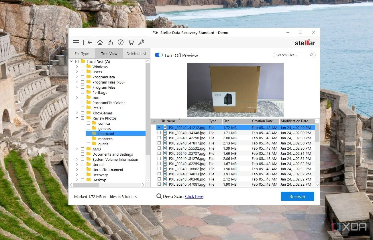 Màn hình phần mềm Stellar Data Recovery hiển thị quá trình quét và phục hồi dữ liệu từ ổ cứng, làm nổi bật khả năng cứu dữ liệu dễ dàng hơn trên HDD.
