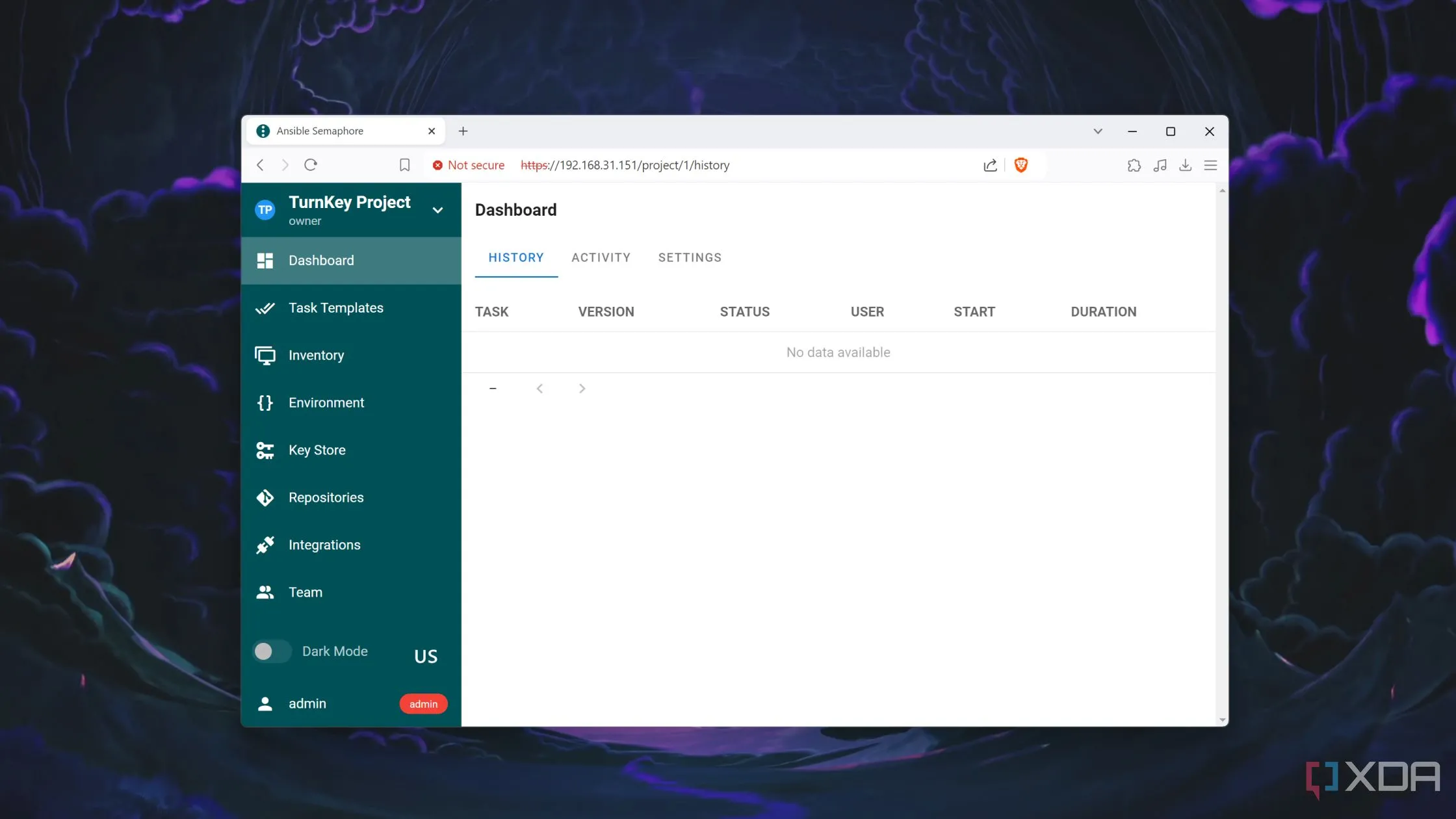Màn hình quản lý Proxmox VE cho thấy một container Ansible đang chạy, thể hiện việc tự động hóa với TurnKey LXC