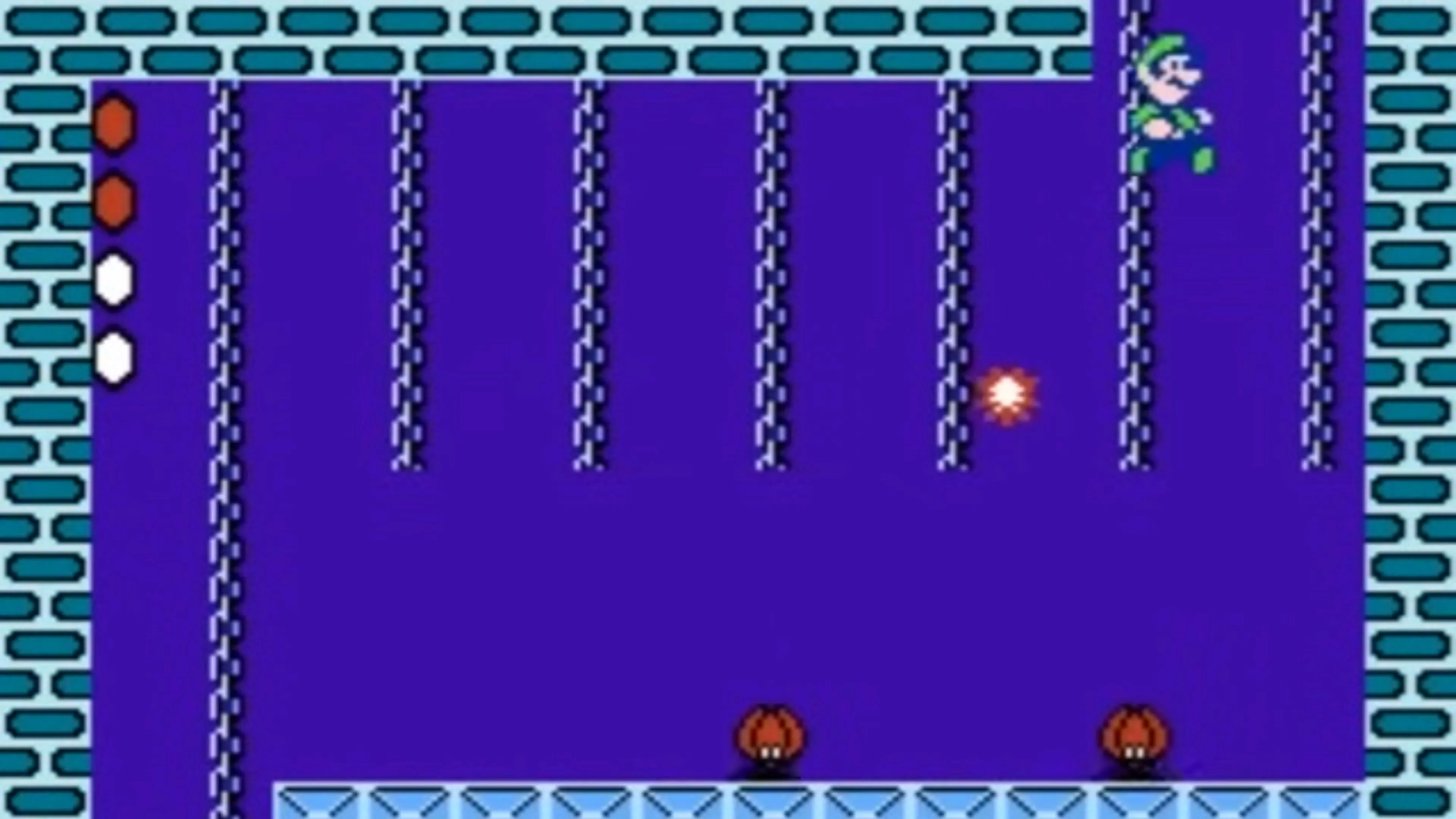 Mario nhảy qua kẻ thù Goomba trong Super Mario Bros. 2