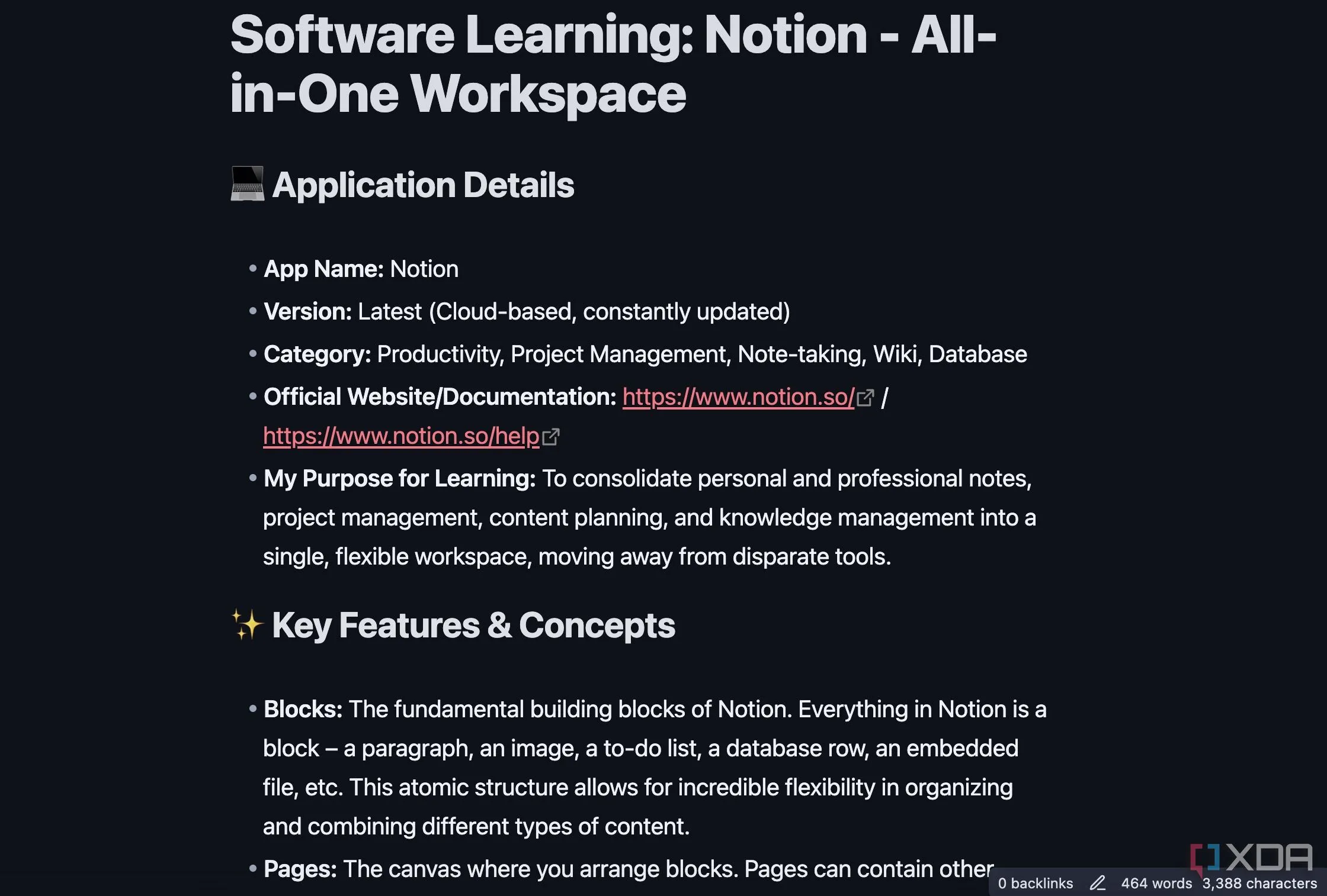 Mẫu ghi chú học phần mềm (Software Learning) trong Obsidian hỗ trợ quá trình khám phá ứng dụng mới