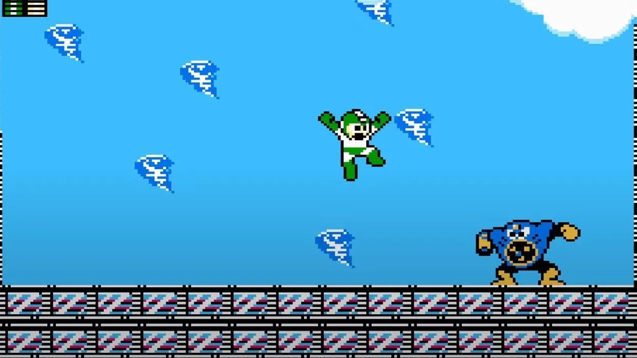 Mega Man chiến đấu với boss Air Man trong game Mega Man 2