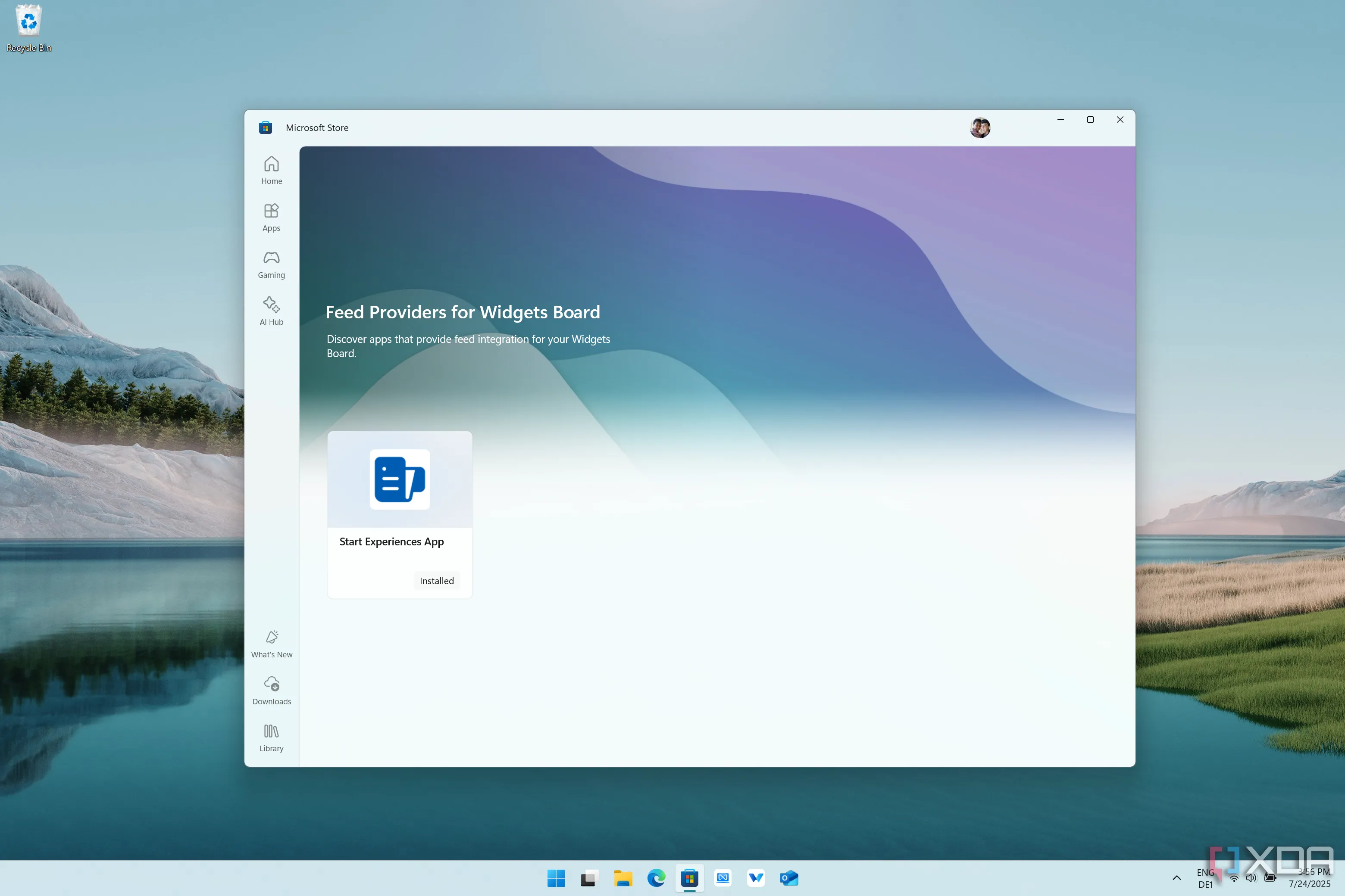 Microsoft Store trên Windows 11 hiển thị tùy chọn ứng dụng nguồn cấp tin tức Widgets, cho thấy chỉ có nhà cung cấp mặc định