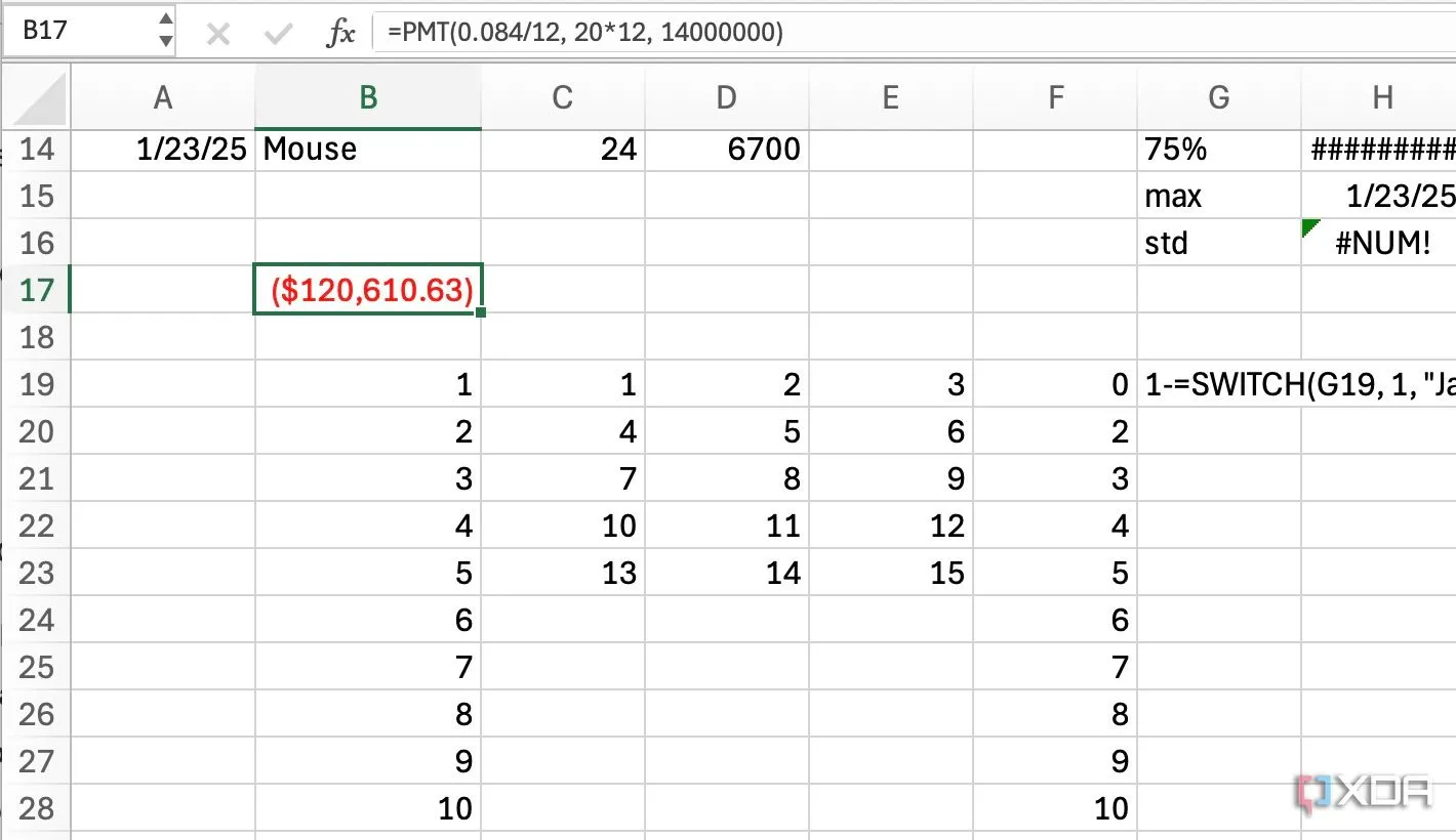 Minh họa hàm PMT trong Excel để tính toán khoản thanh toán định kỳ