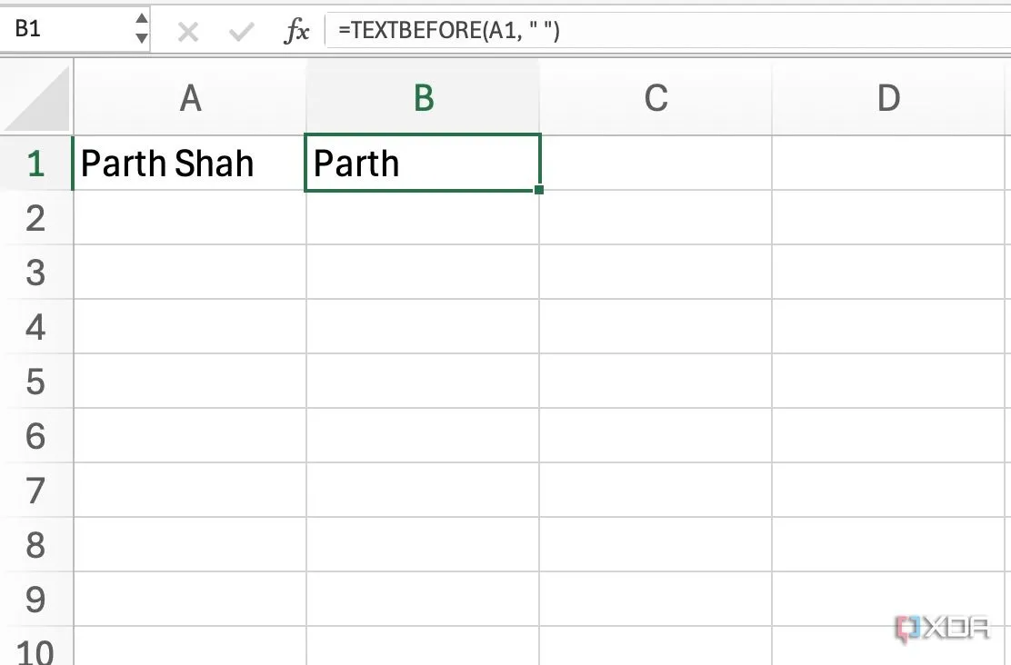 Minh họa hàm TEXTAFTER trong Excel để trích xuất văn bản sau ký tự phân cách