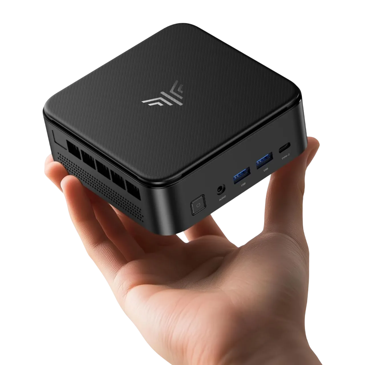 Mini PC KAMRUI với thiết kế nhỏ gọn đặt trên bàn làm việc