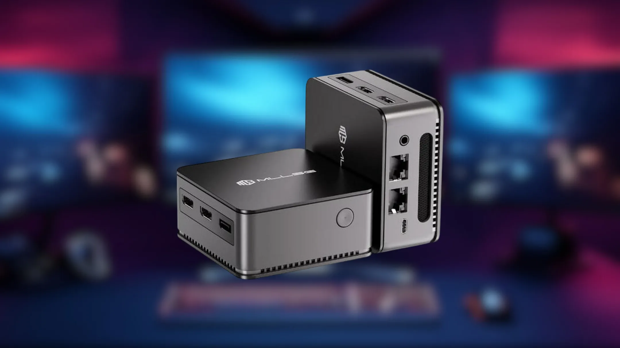 MLLSE G2 Mini PC hiển thị các cổng kết nối đa dạng như USB, HDMI và Ethernet