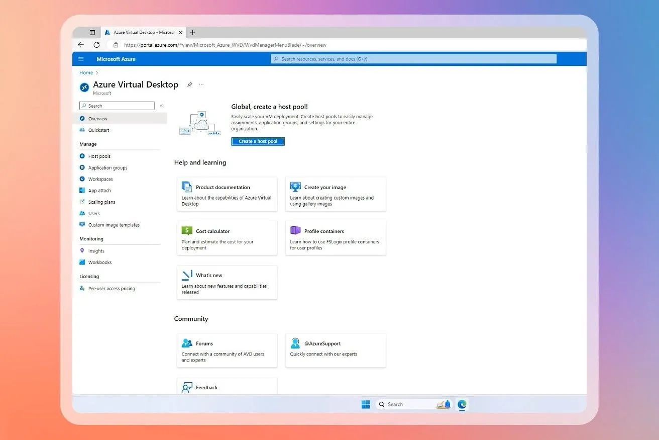 Mô hình máy ảo Azure Virtual Desktop, một trong những môi trường dễ gặp lỗi không khởi động sau cập nhật Windows 11 KB5058405