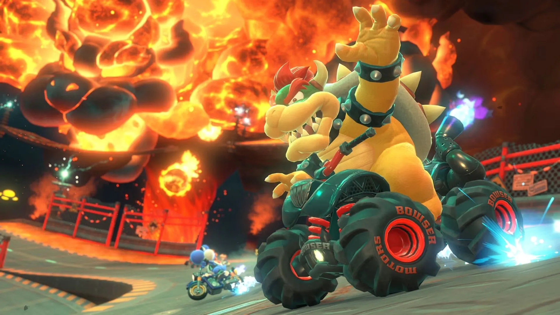 Một khoảnh khắc đua kịch tính trong Mario Kart World, cho thấy hiệu ứng hình ảnh trên Switch 2.