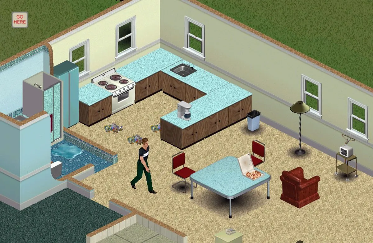 Một Sim đang thực hiện công việc hàng ngày trong game The Sims