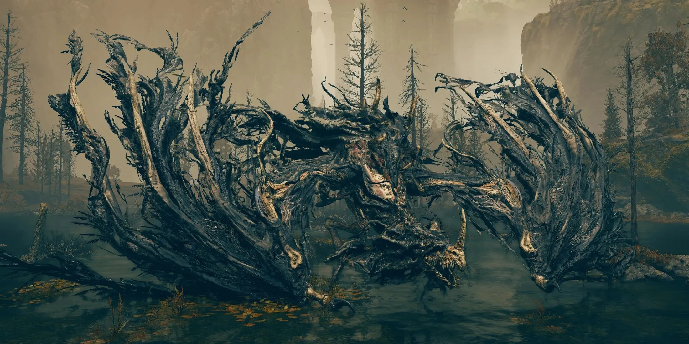 Người chơi đối đầu với Rồng Lửa Ma (Ghostflame Dragon), một thử thách trong thế giới Elden Ring
