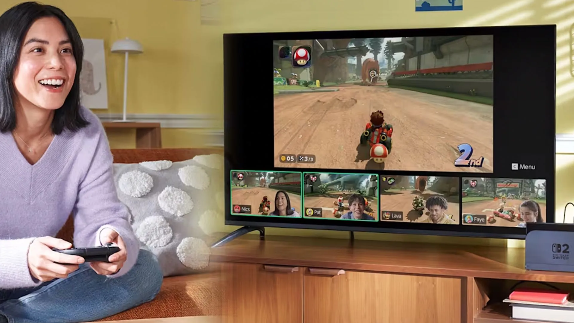Người chơi trải nghiệm Mario Kart World trên máy chơi game Nintendo Switch 2