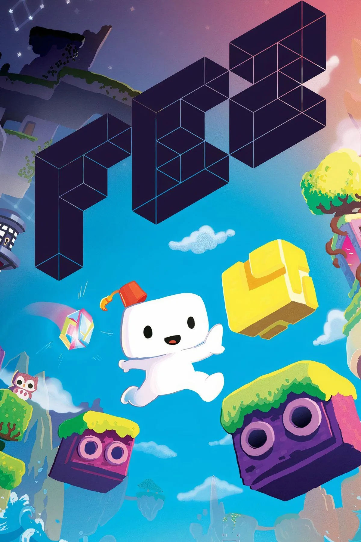 Nhân vật Gomez 2D trong thế giới 3D đầy màu sắc của game FEZ