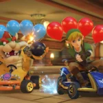 Nhân vật Link và Bowser đang đua xe kịch tính trong game Mario Kart 8 Deluxe