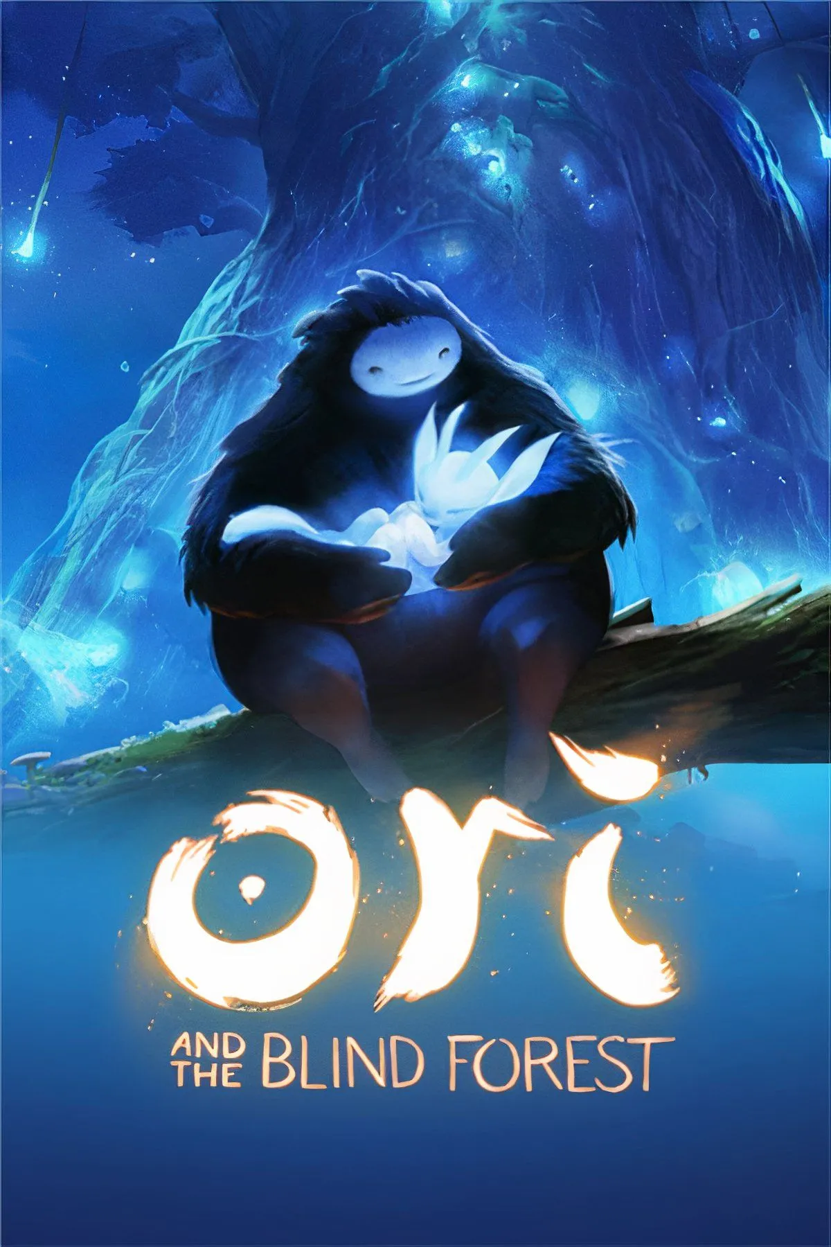 Nhân vật Ori bé nhỏ màu trắng bay lượn trong khu rừng ma thuật rực rỡ sắc màu của game Ori and the Blind Forest