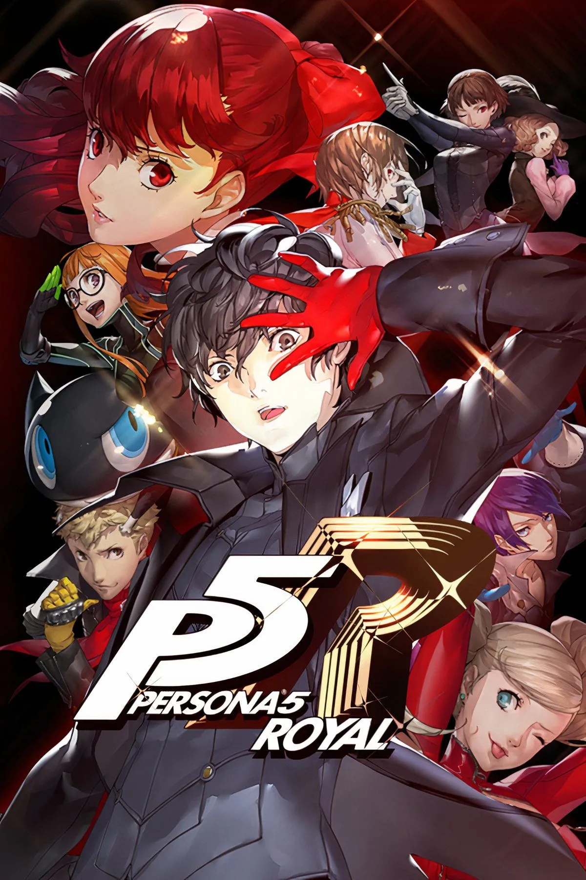 Nhóm Phantom Thieves trong Persona 5 Royal với phong cách anime độc đáo và giao diện chiến đấu.
