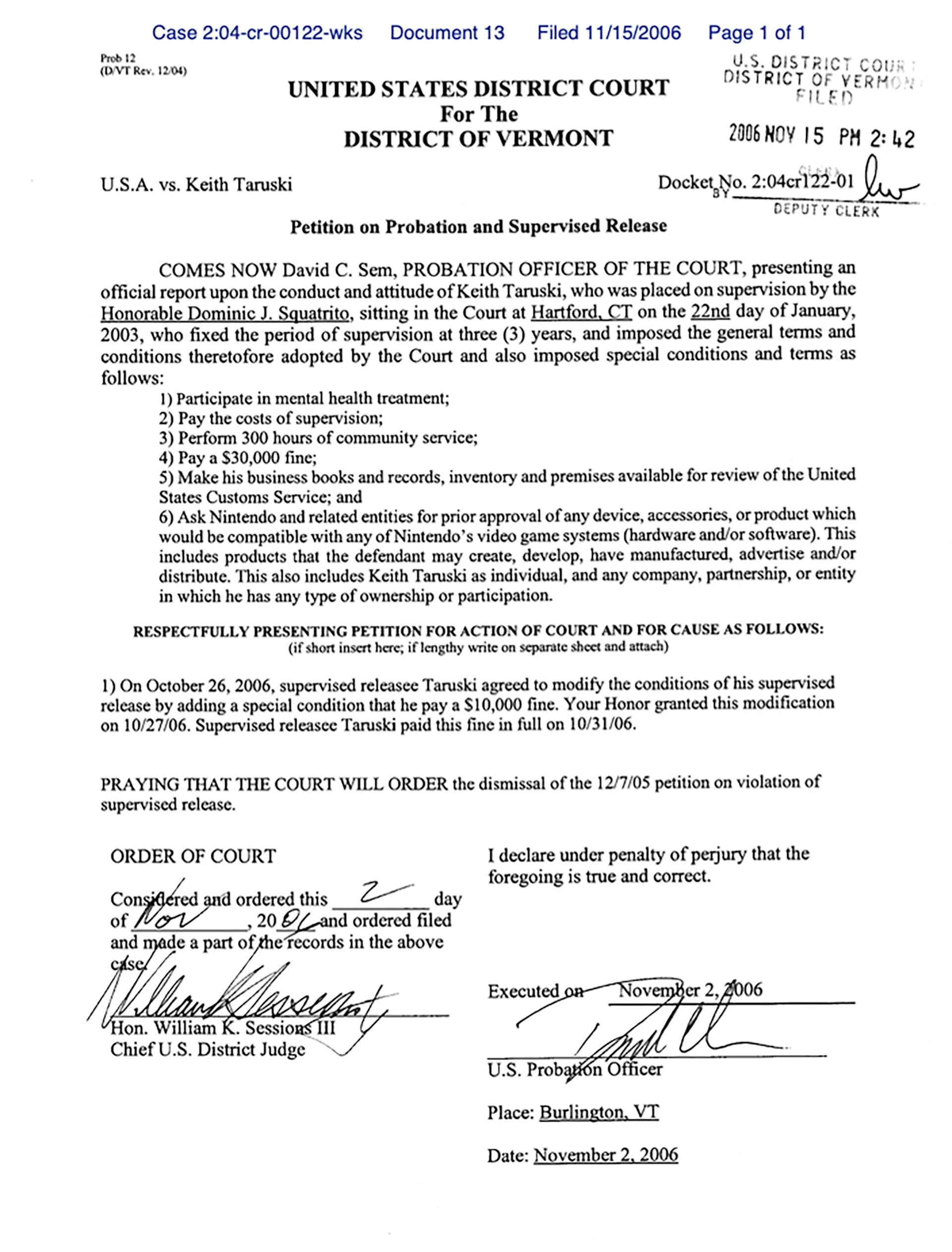 Nintendo legal restrictions on Keith Taruski